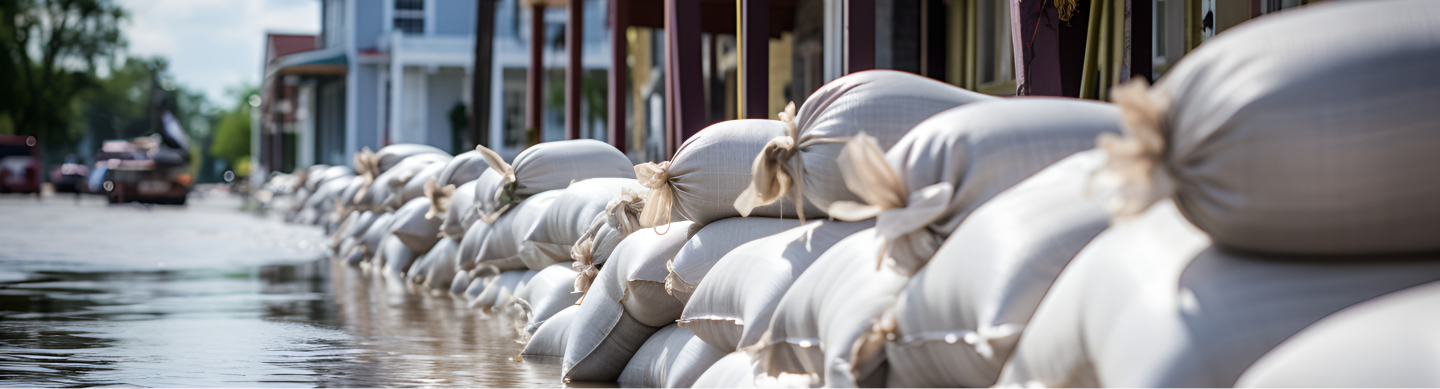 Sand bags keeping flooding water from going into a building.